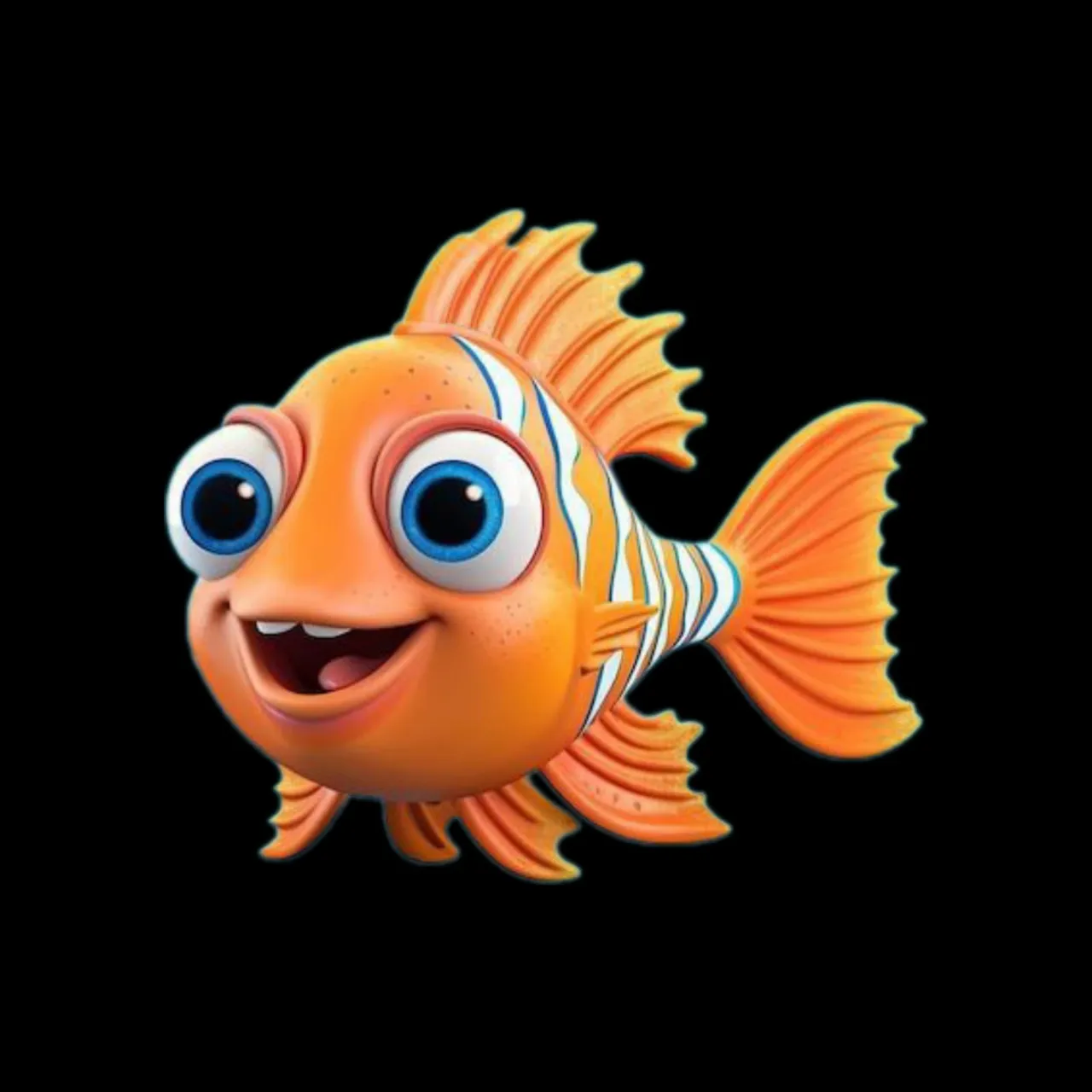 a cartoon fish with big eyes and a smile