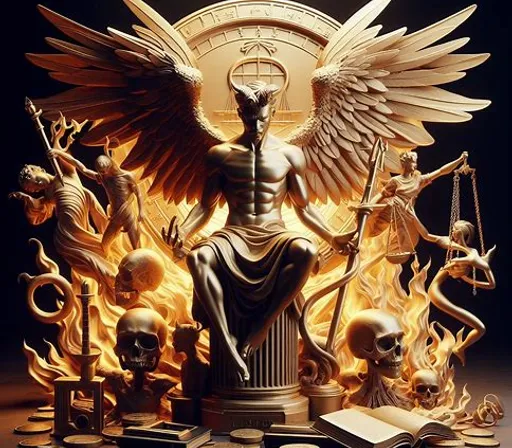 a statue of an angel surrounded by skulls