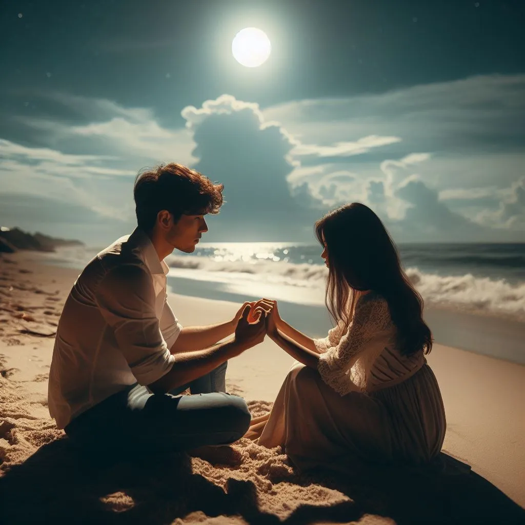 Image  of promises made under the moonlight, at the seaside