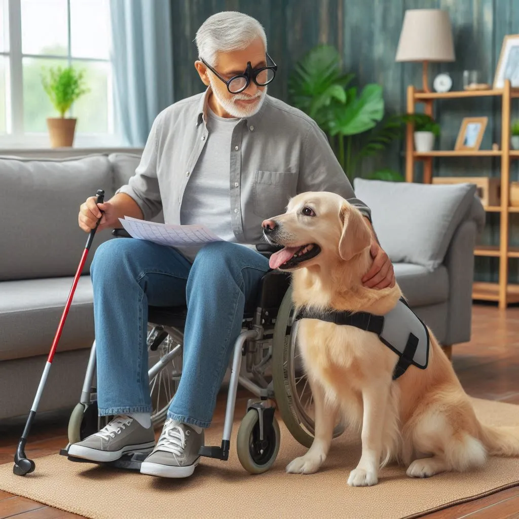 a man in a wheel chair with a dog