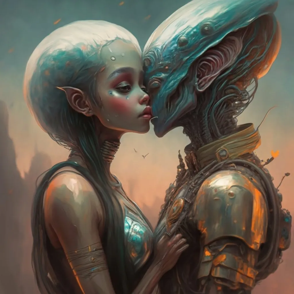 a couple of aliens kissing each other