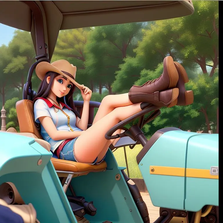 a woman in a cowboy hat sitting in a golf cart