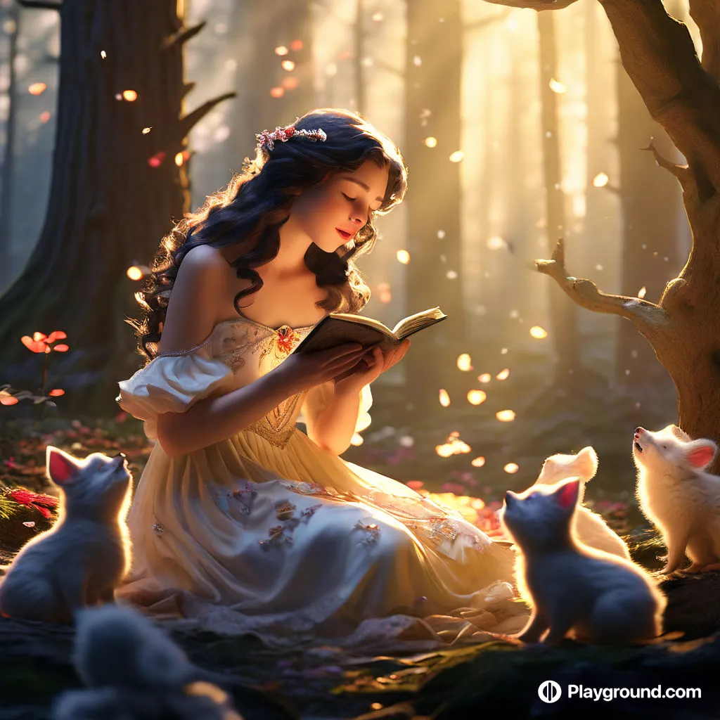 a woman in a white dress reading a book in the woods