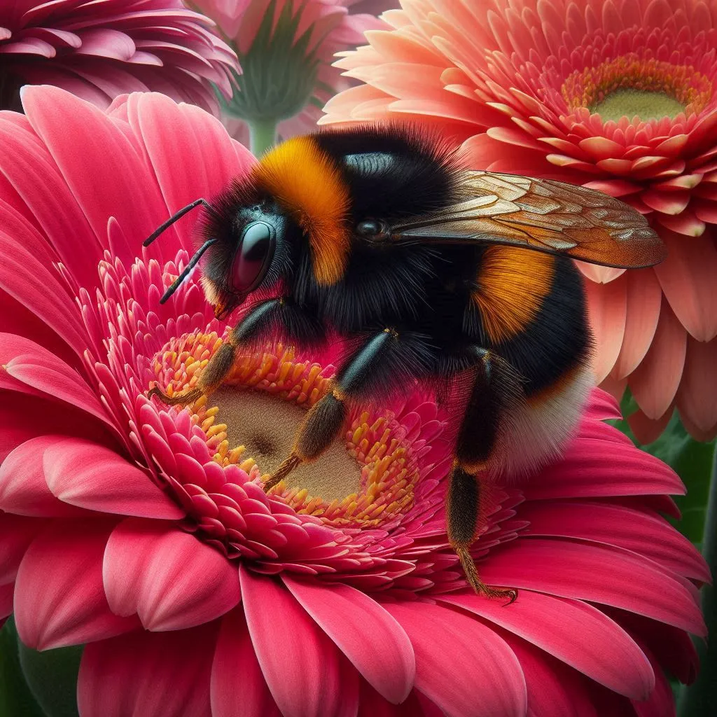 a bee sitting on top of a pink flower