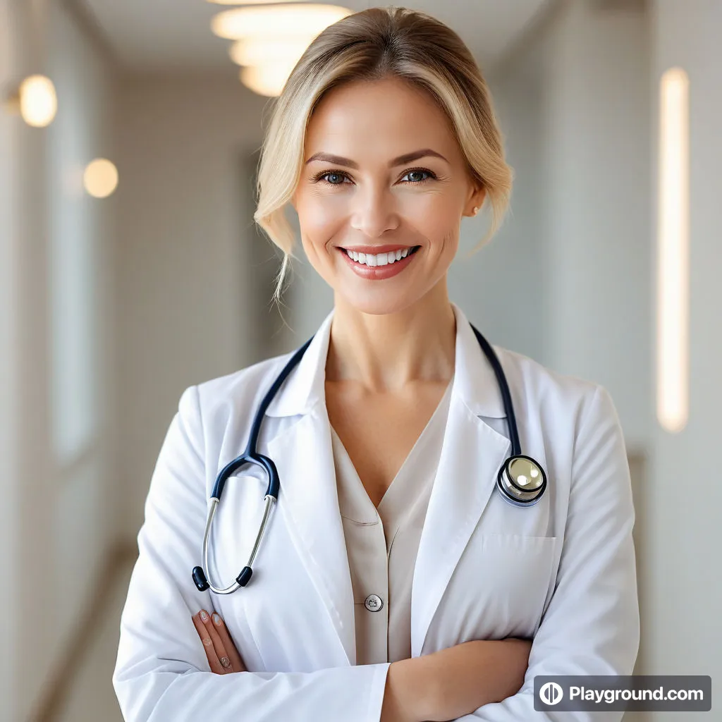 a woman in a white coat with a stethoscope