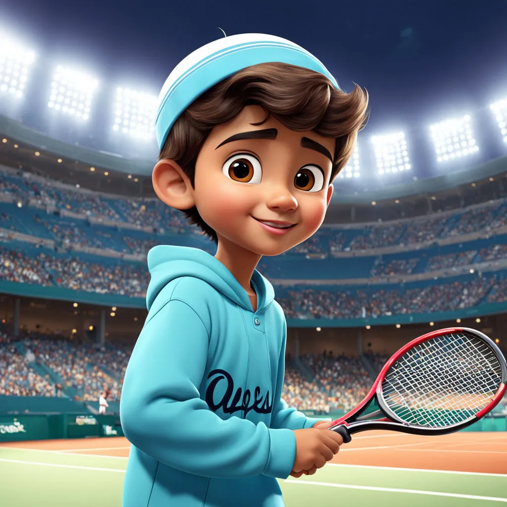 a cartoon character holding a tennis racquet on a tennis court