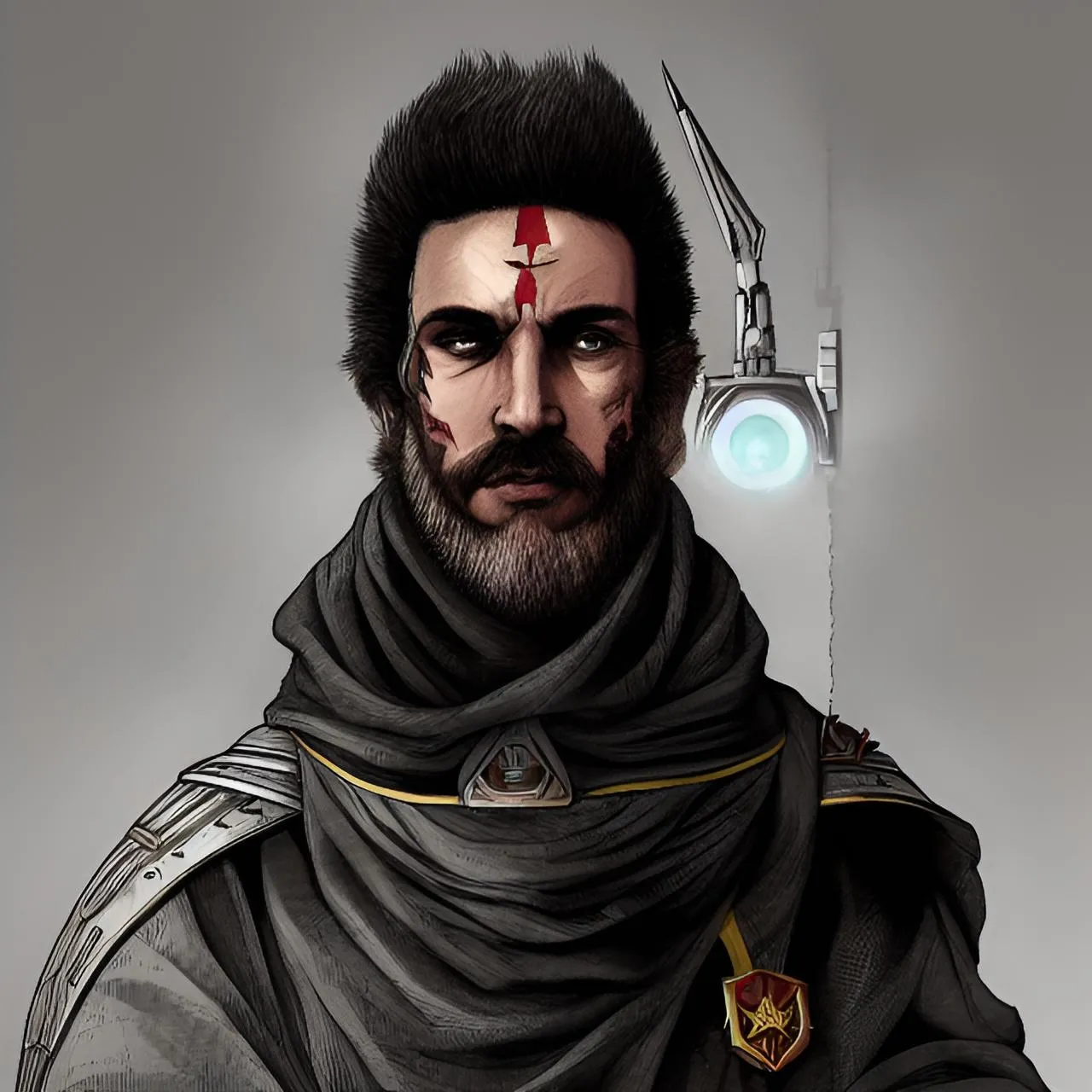 a digital painting of a man with a sword