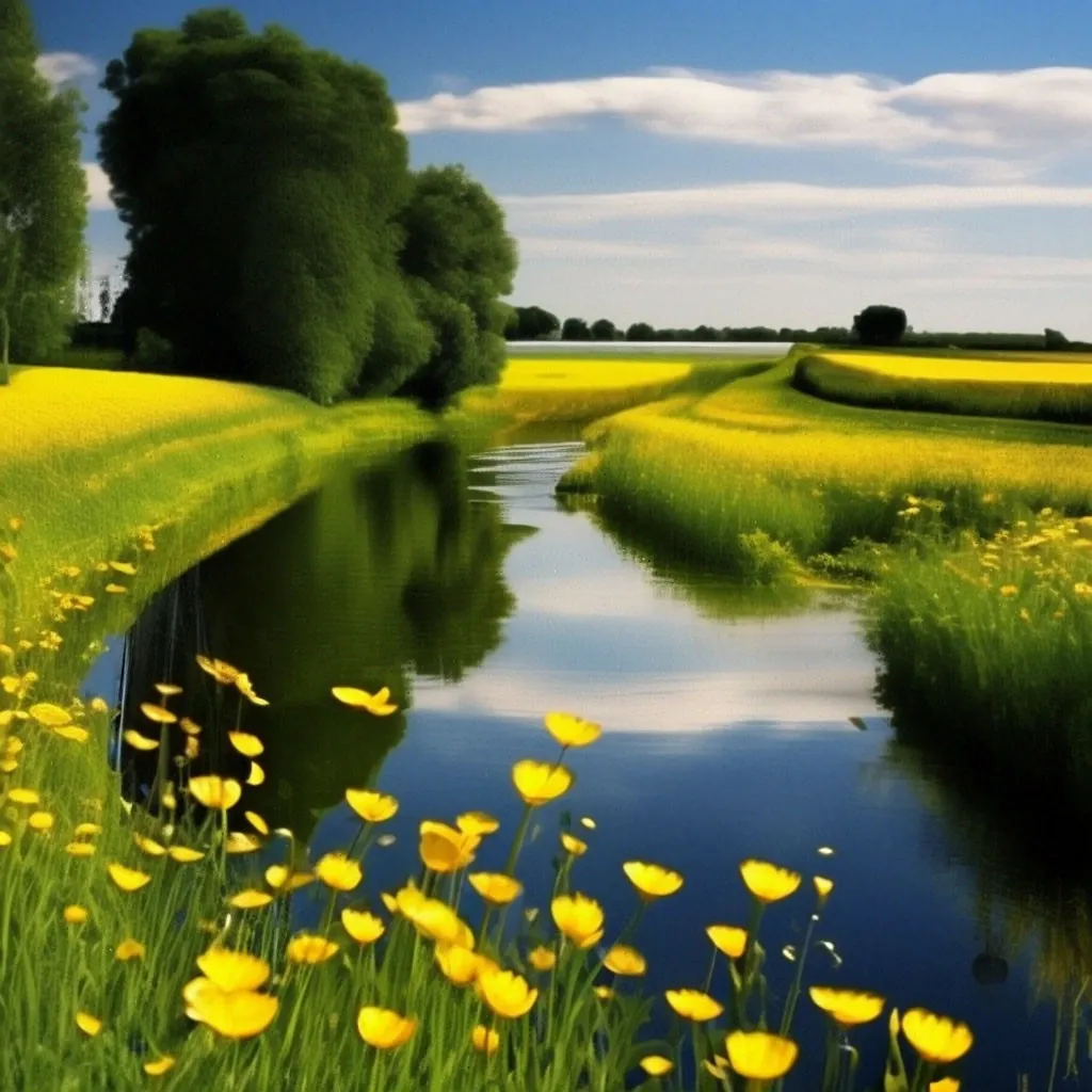 a river running through a lush green field