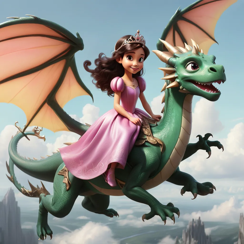 a little girl riding on the back of a green dragon