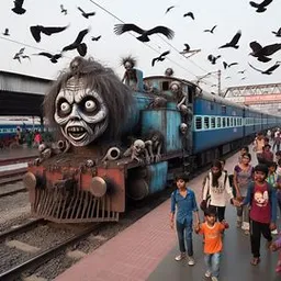 a group of people walking next to a train