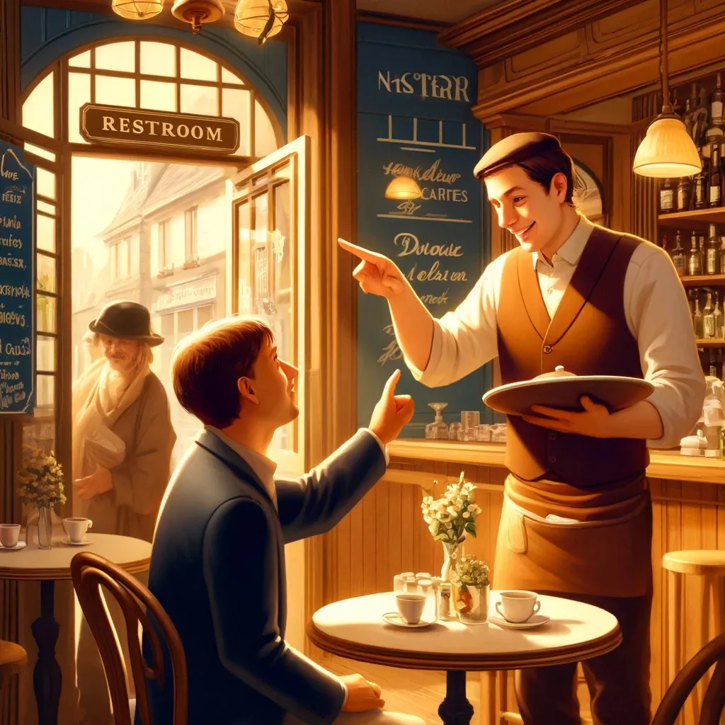 a painting of a waiter giving a man a tray of food