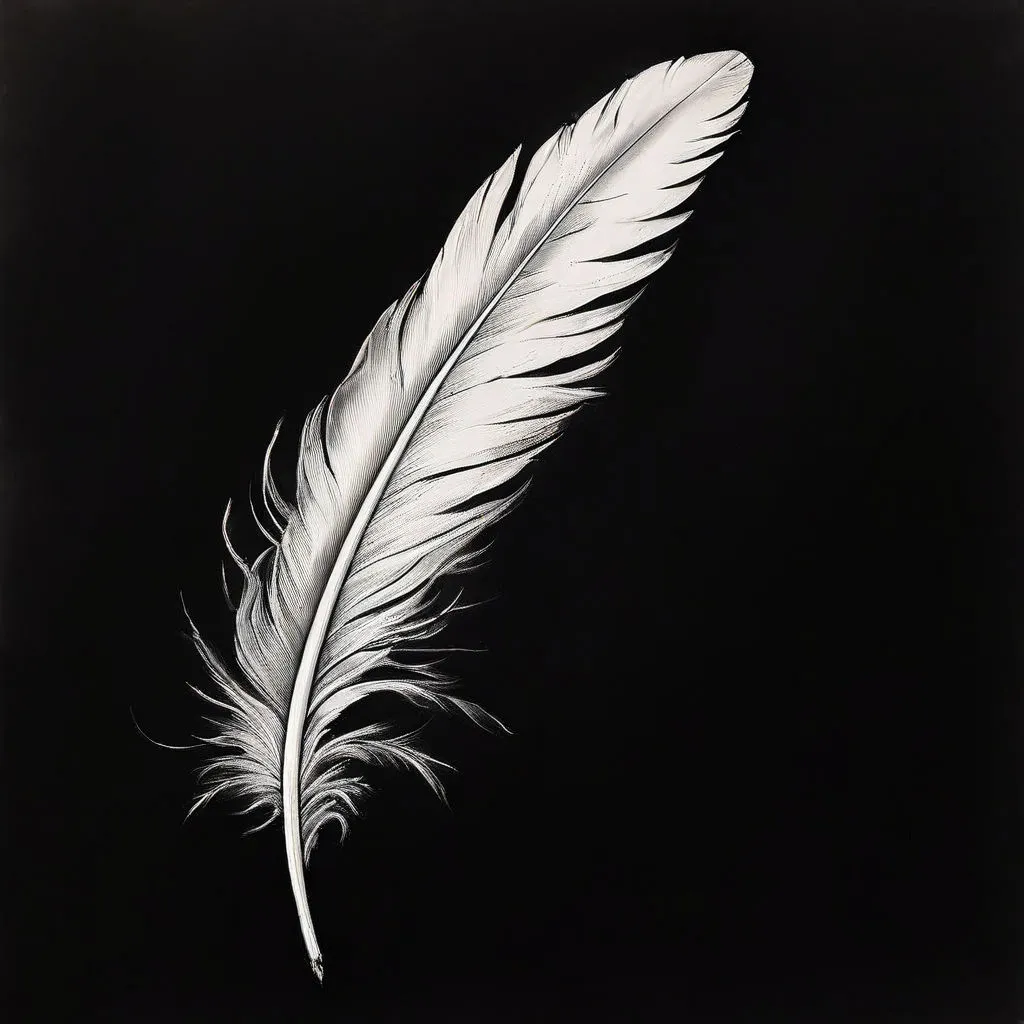 a white feather on a black background