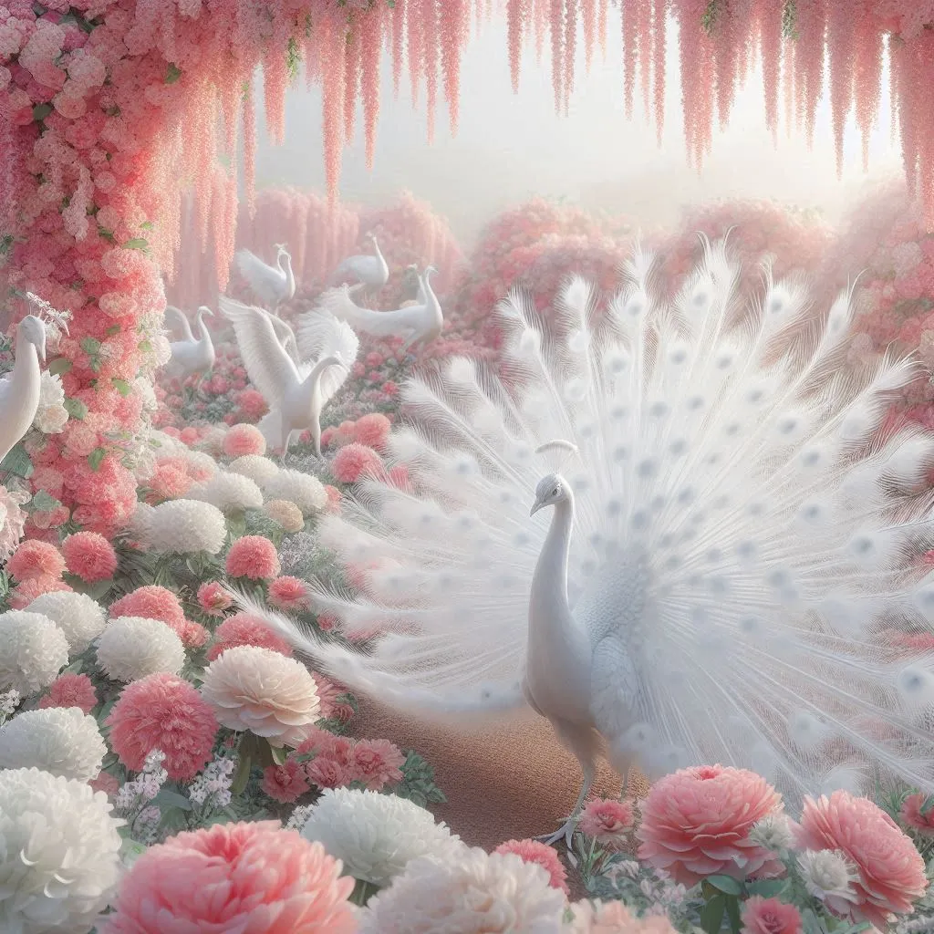 a painting of a peacock surrounded by flowers