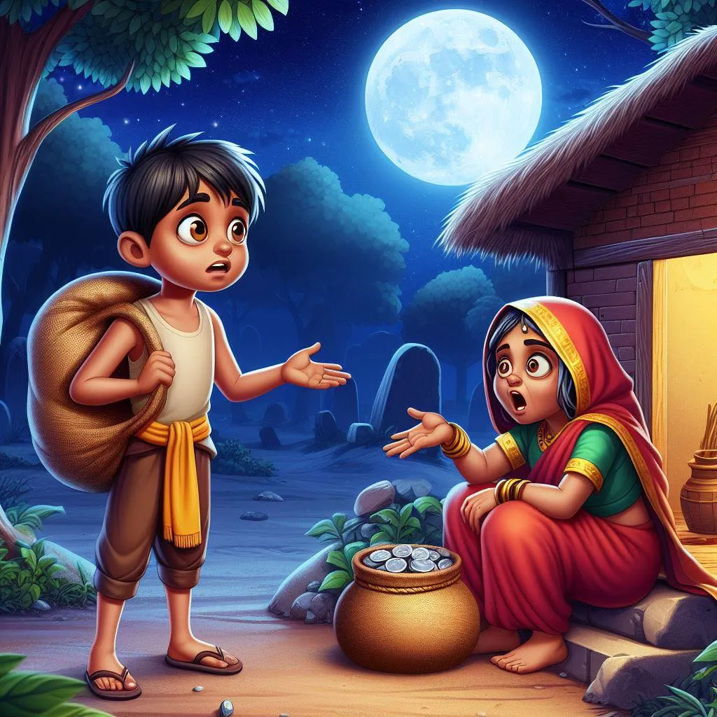 a boy and a girl are talking in front of a hut