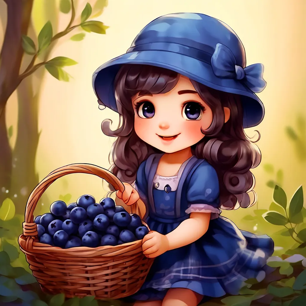 a little girl holding a basket of blueberries