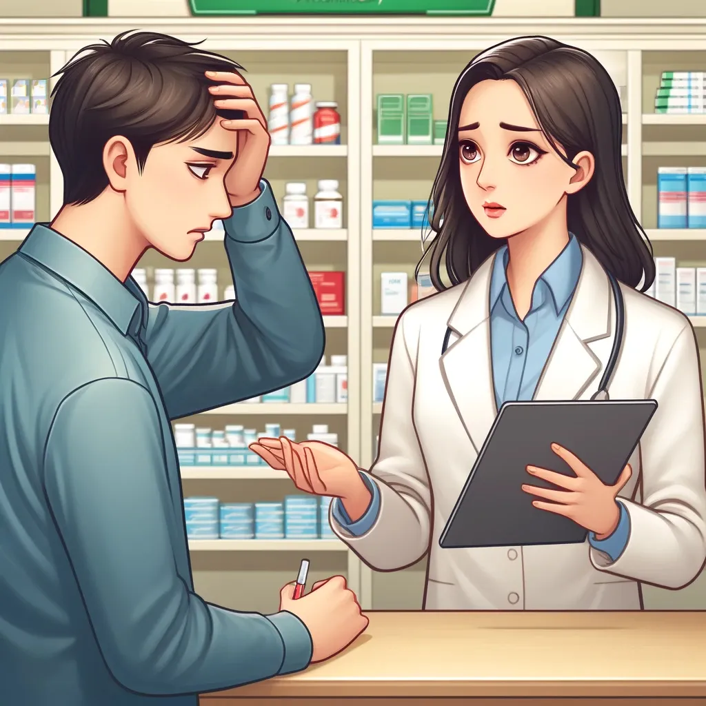 a man and woman in a pharmacy talking to each other