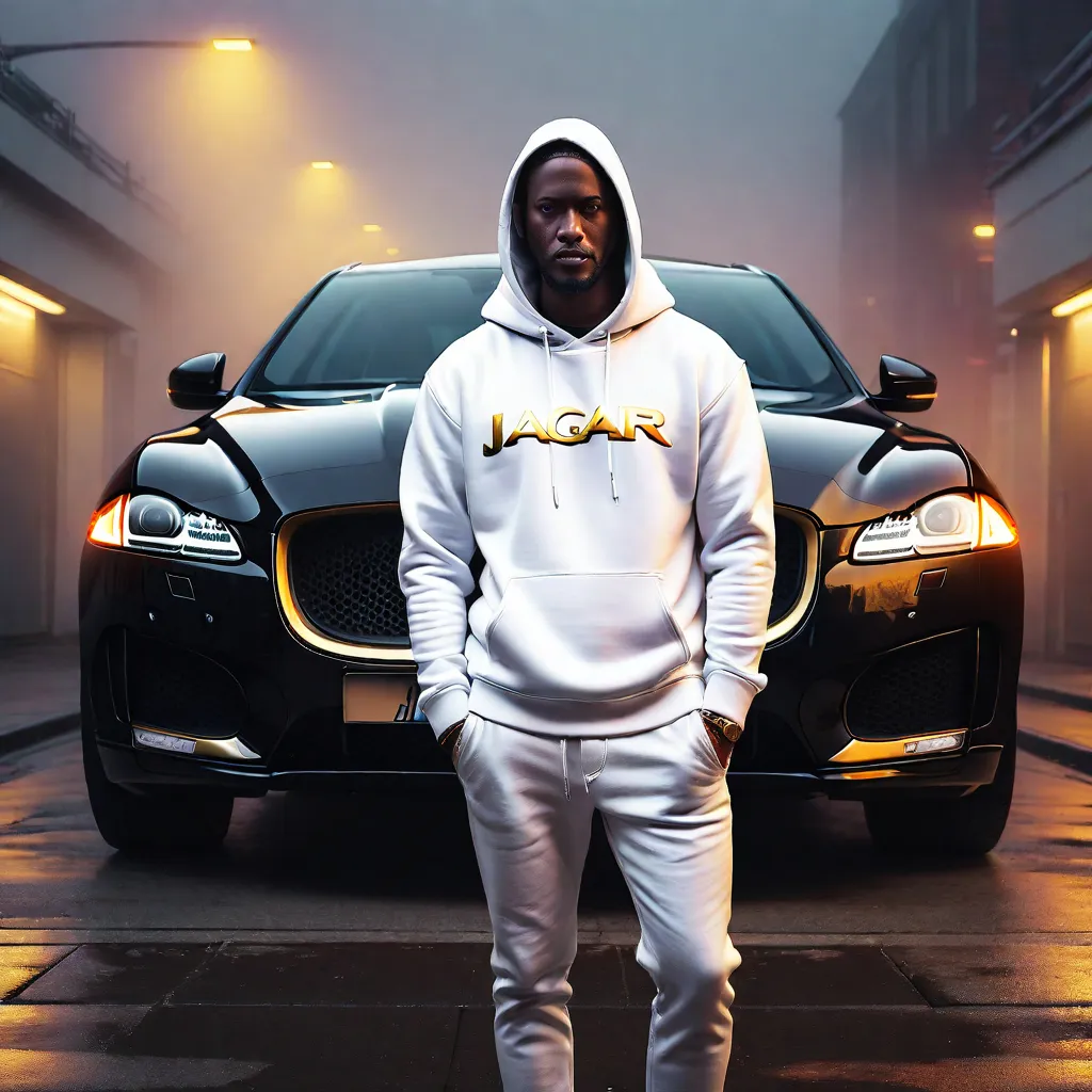 a man standing in front of a black car