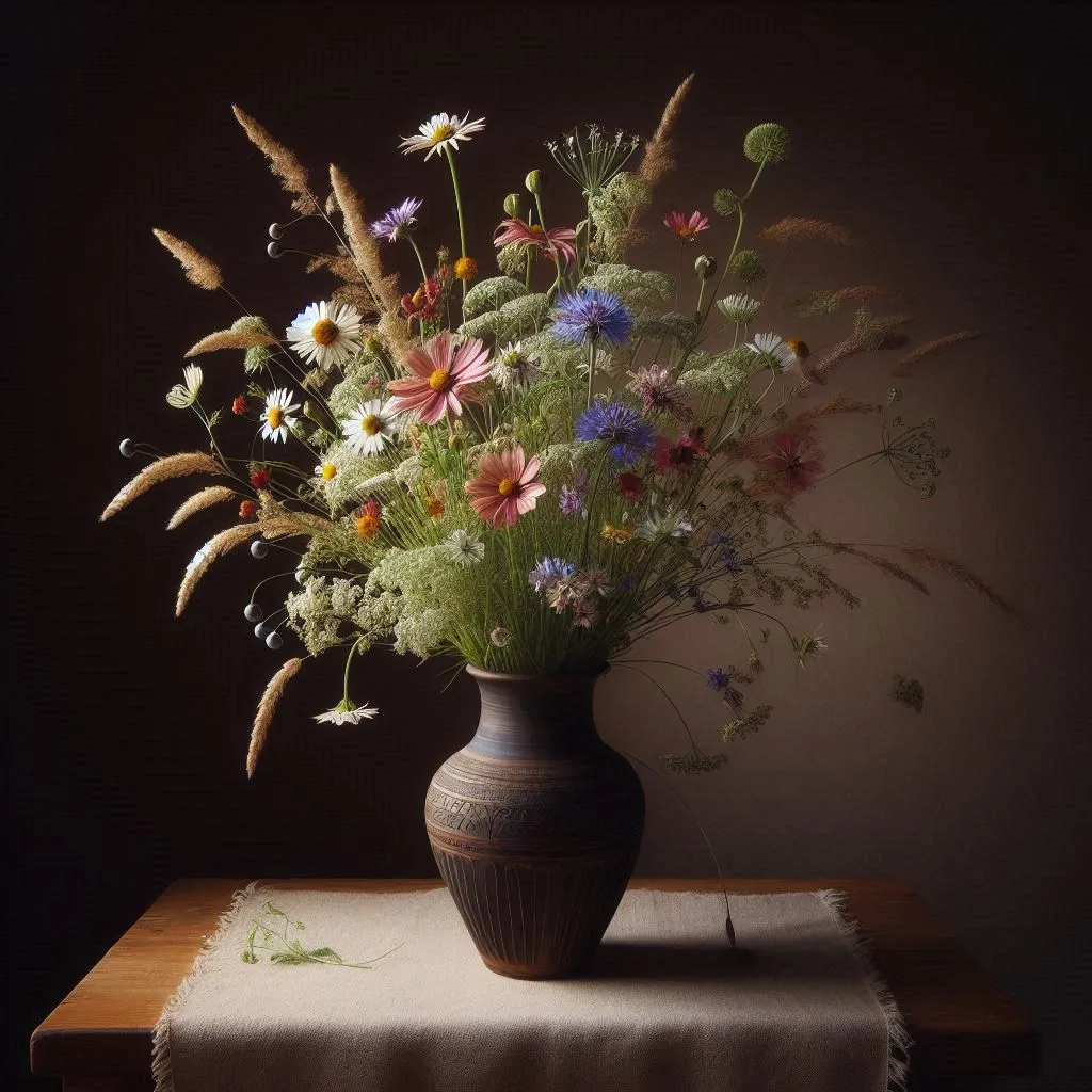 a vase filled with lots of flowers on top of a table