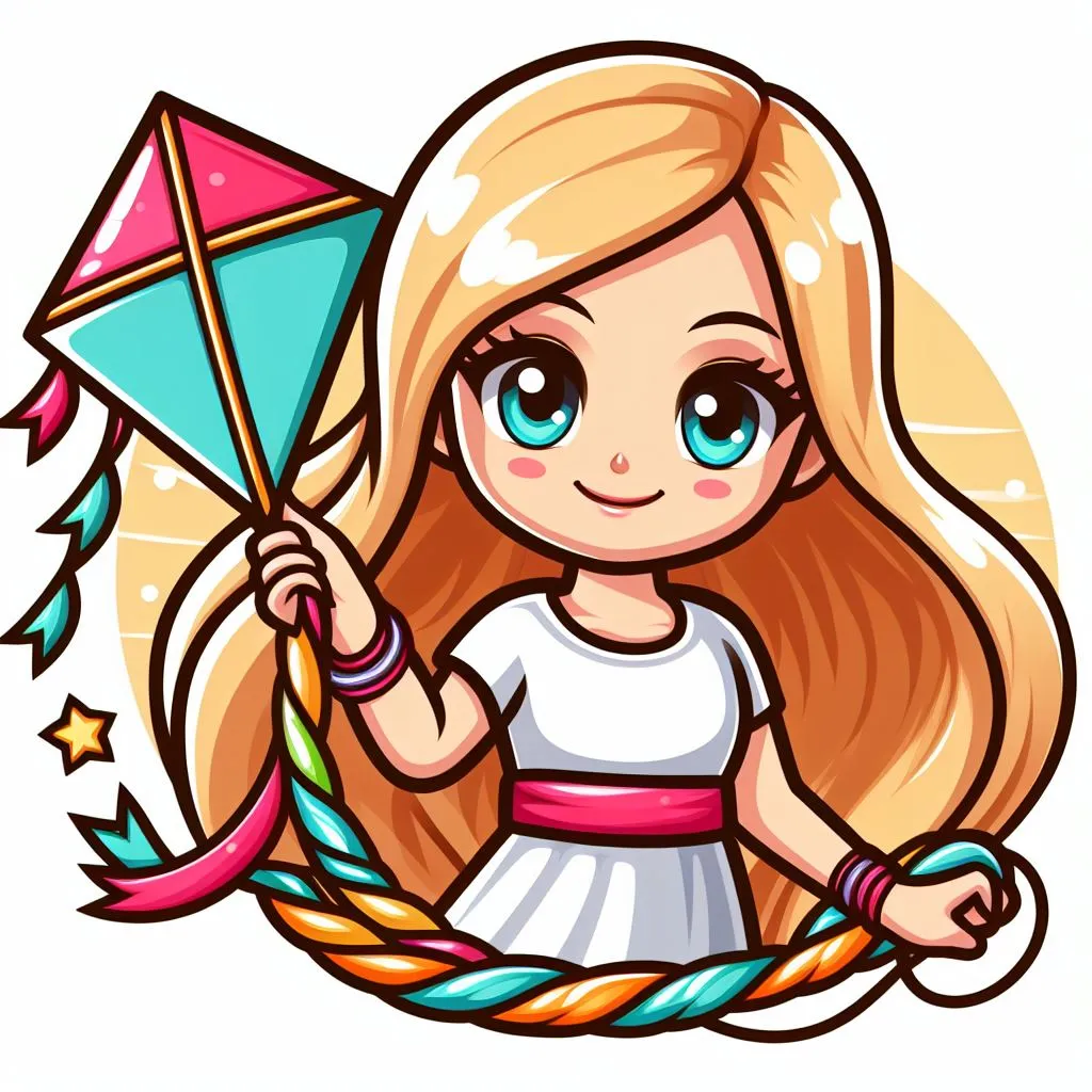 a cartoon girl holding a kite in her hand