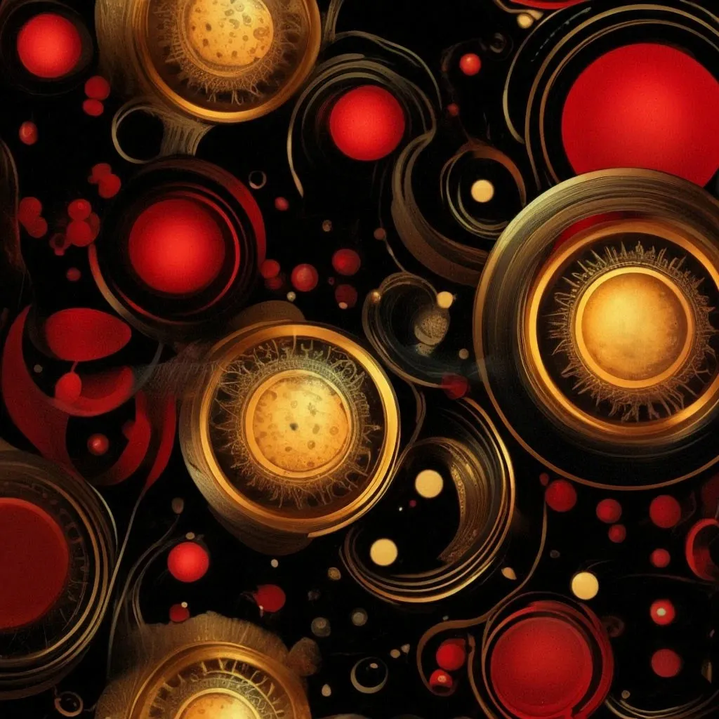 red and gold circles and circles on a black background