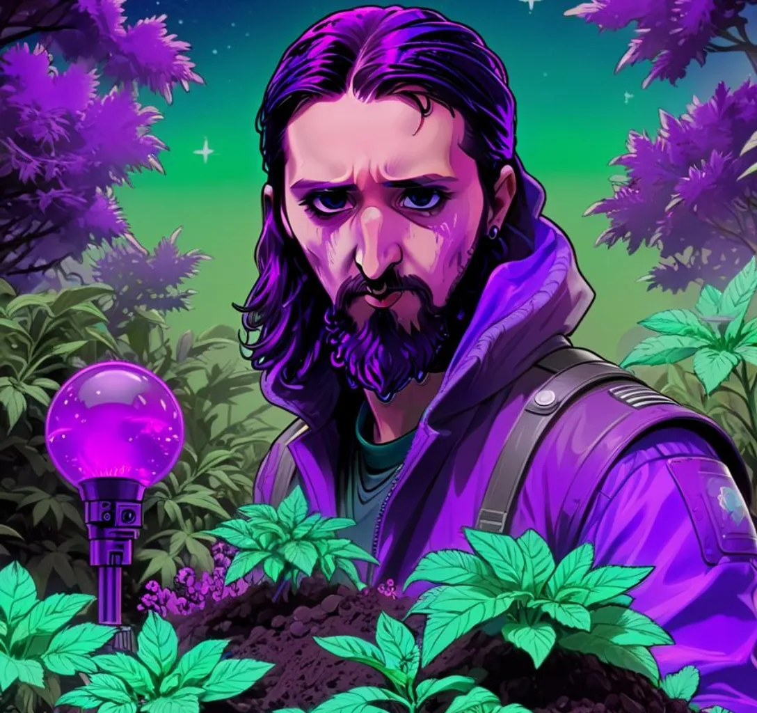 a digital painting of a man in a purple jacket