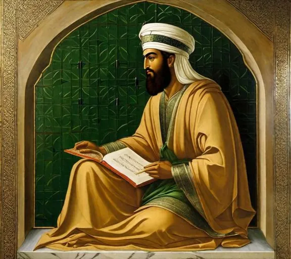 a painting of a man with a book