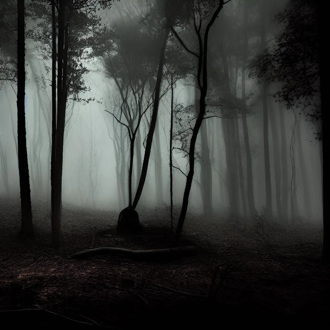 a forest filled with lots of trees covered in fog