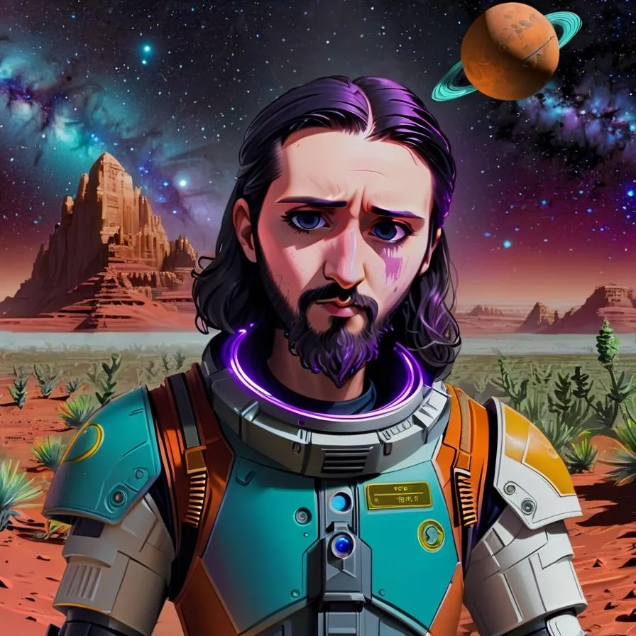 a painting of a man in a space suit