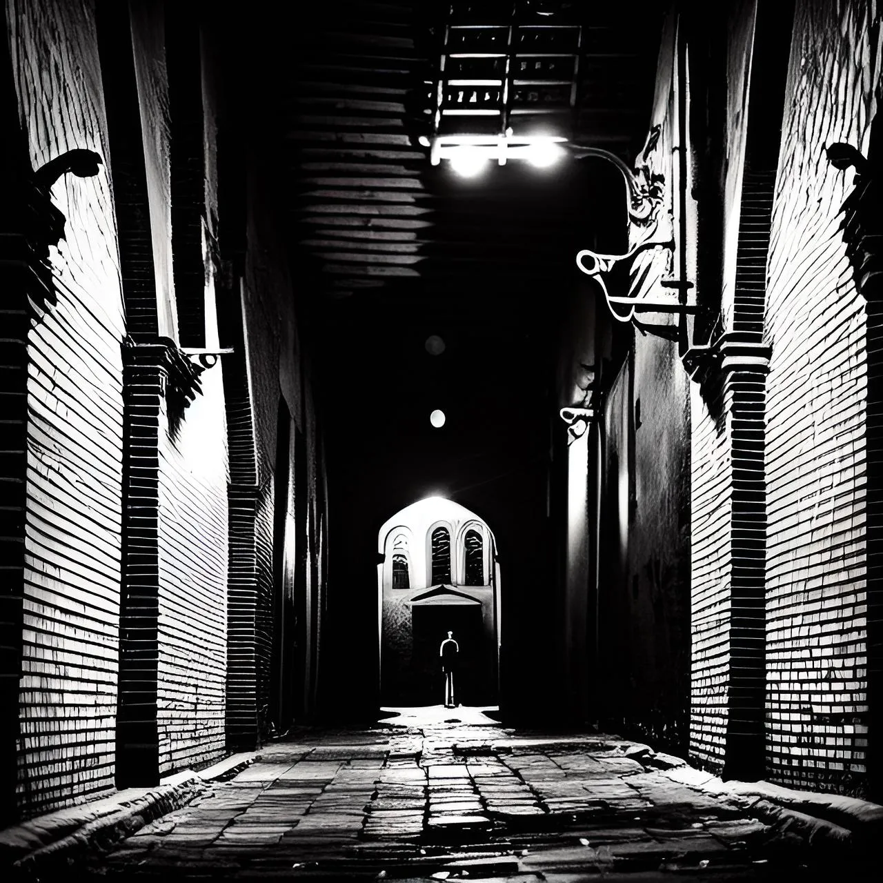 a person is standing in a dark hallway