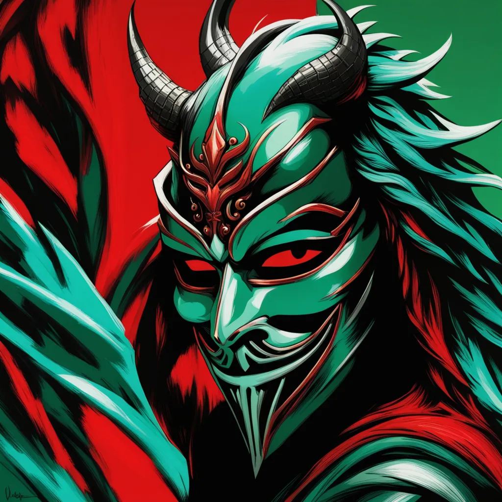 a painting of a demon with horns on his head