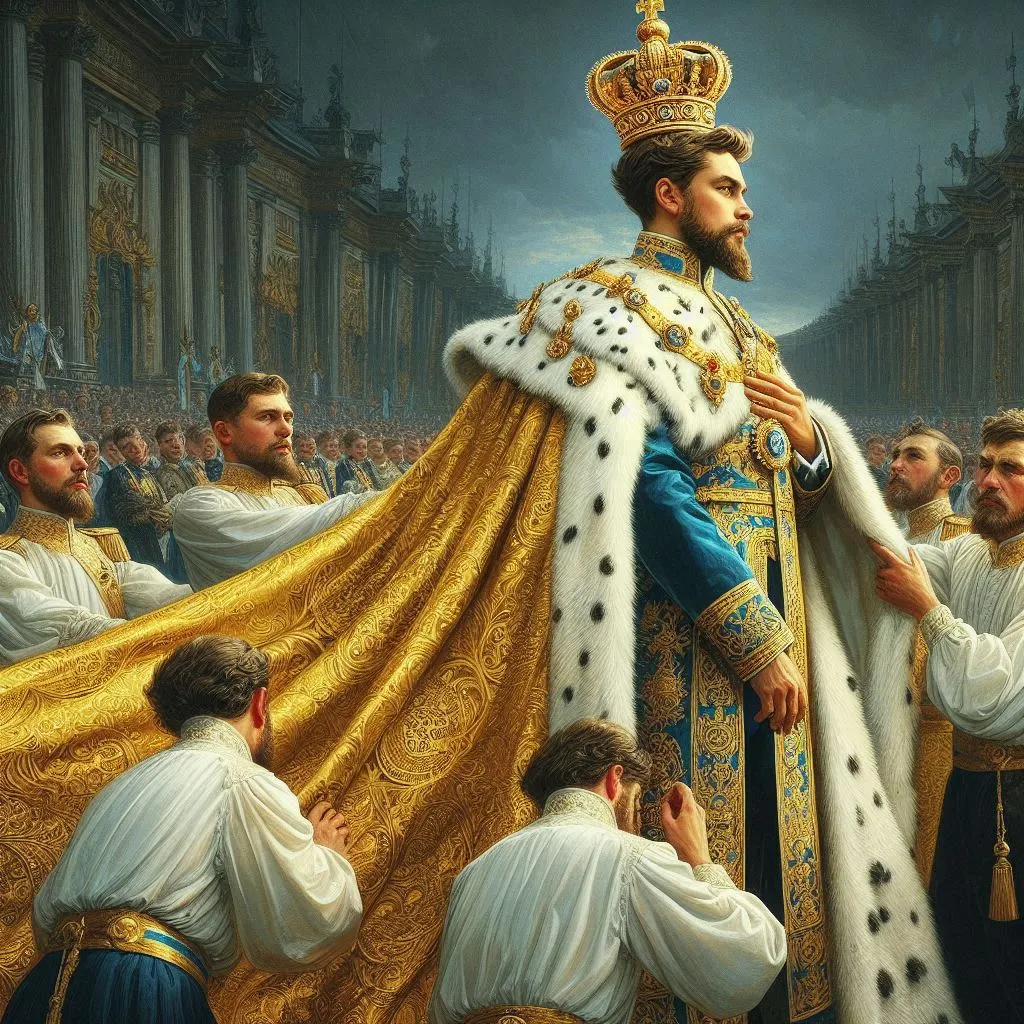 a painting of a man in a crown surrounded by other men