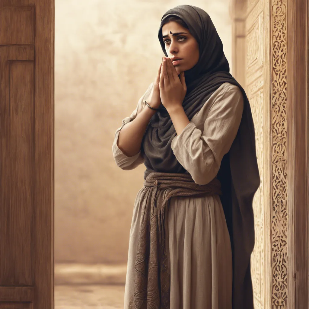 a woman in a brown dress standing in a doorway