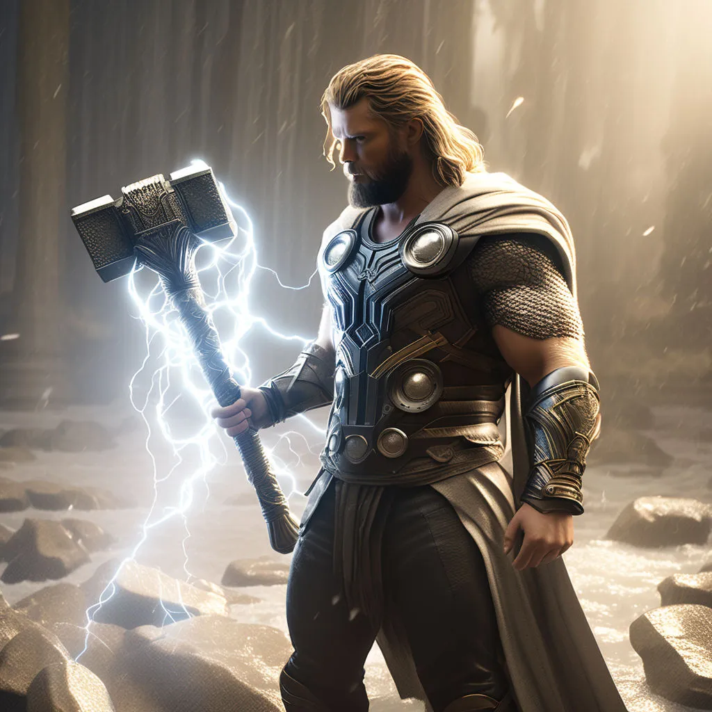 a man in a thor costume holding a hammer