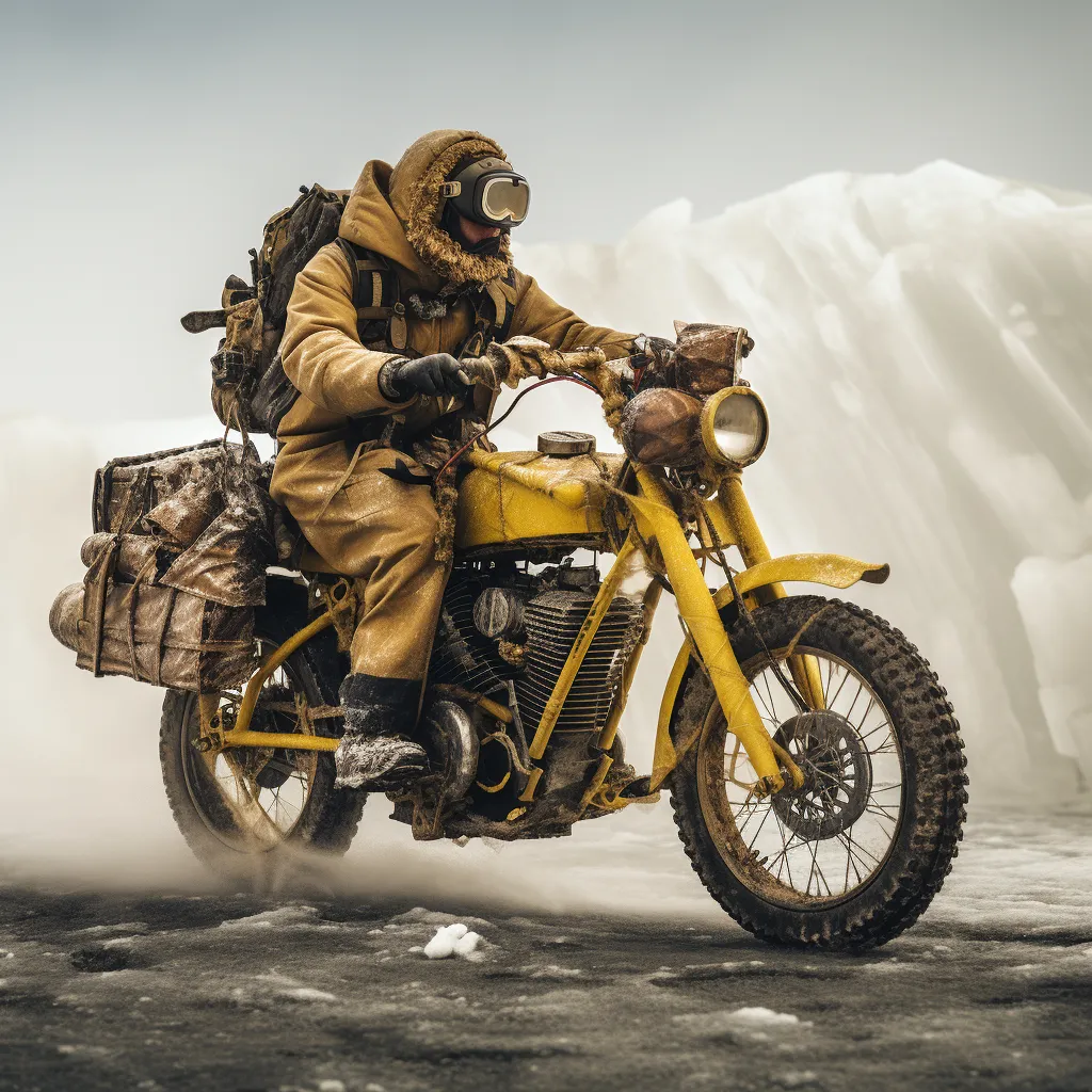 a man riding on the back of a yellow motorcycle