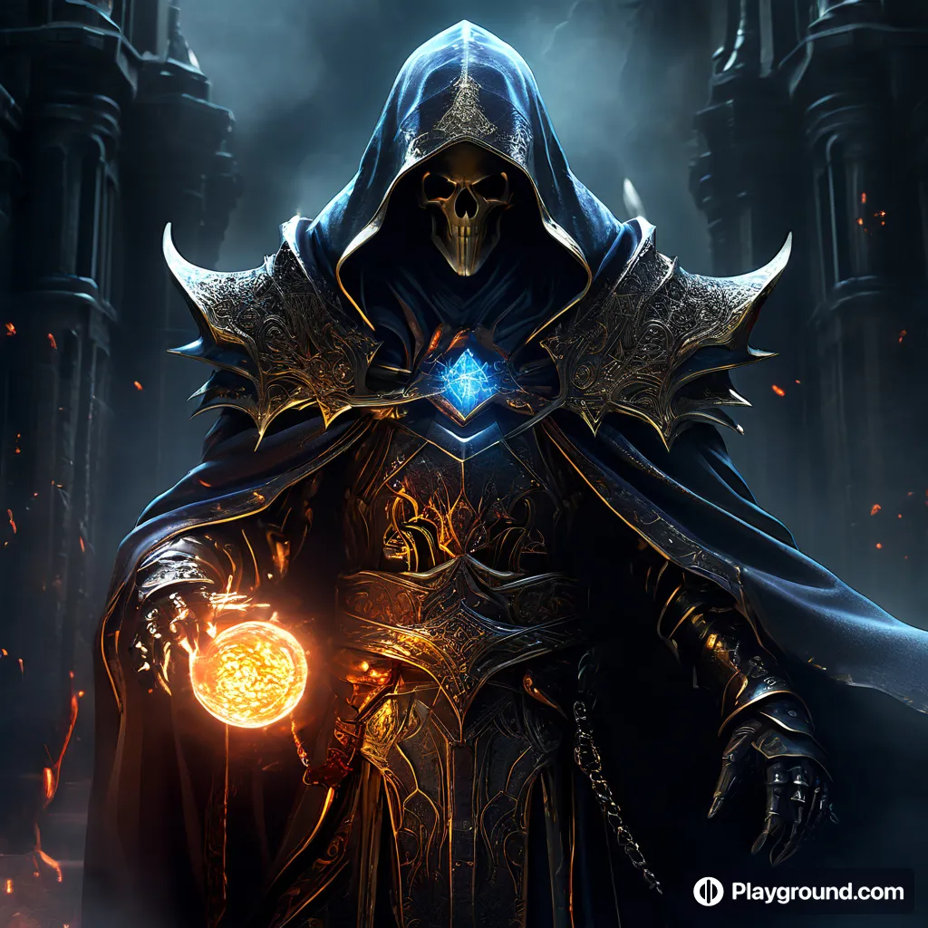 a man in a hooded outfit holding a glowing orb