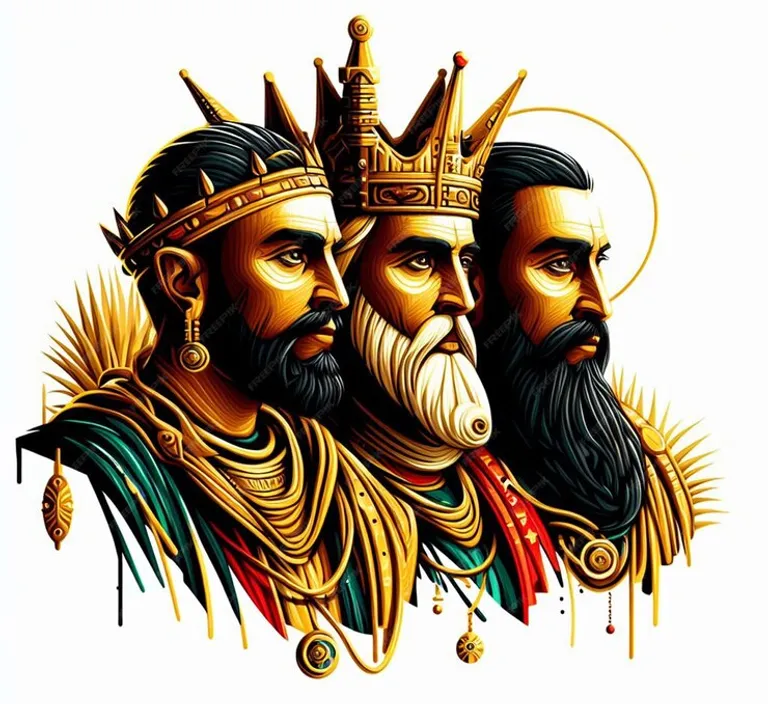 three men with crowns on their heads