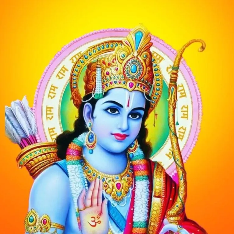 A colorful picture of Krishna made out of triangles and circles