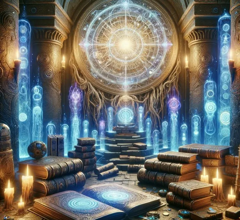 a room filled with lots of books and candles