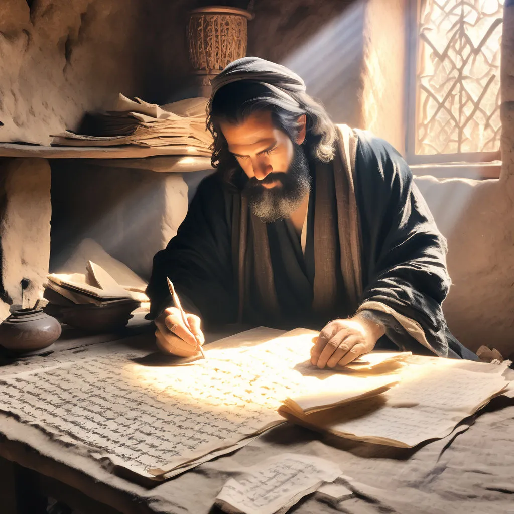 a man sitting at a desk writing on a piece of paper