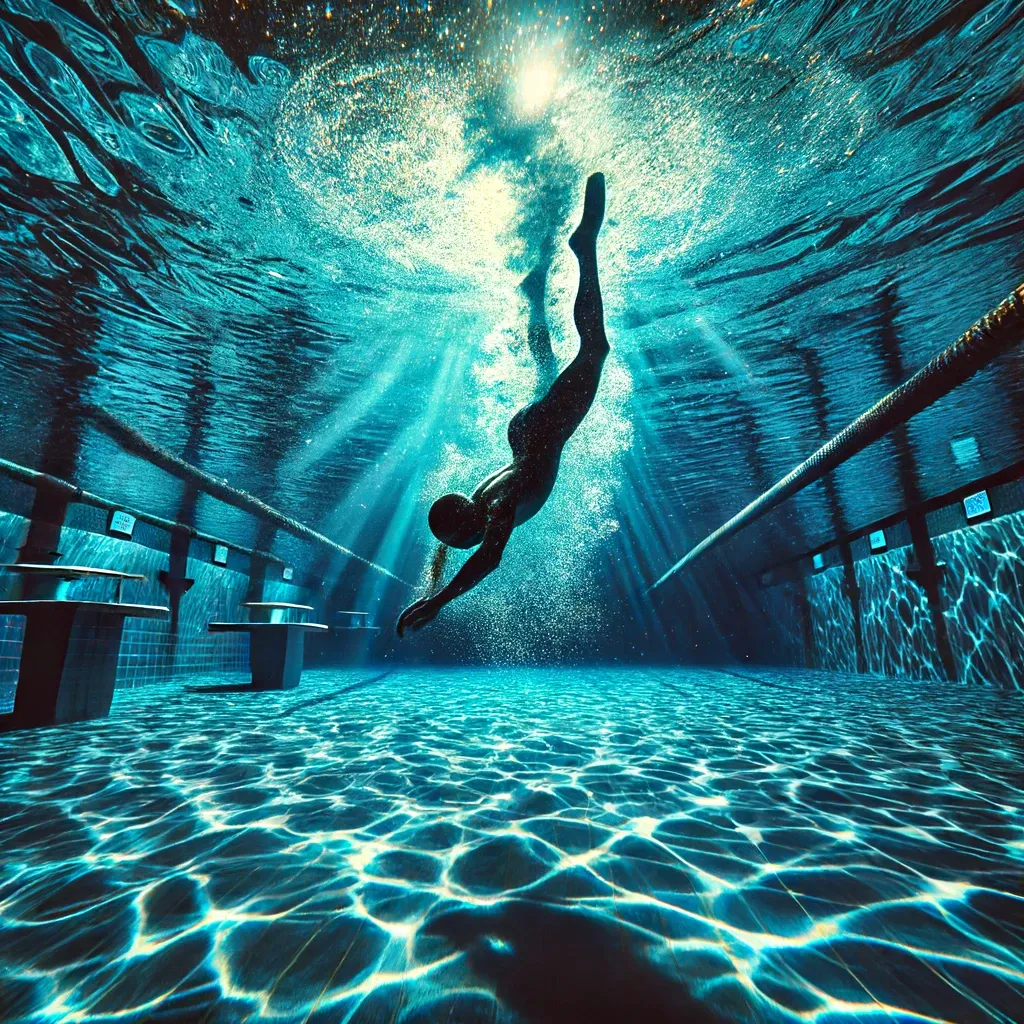 a person diving underneath a pool