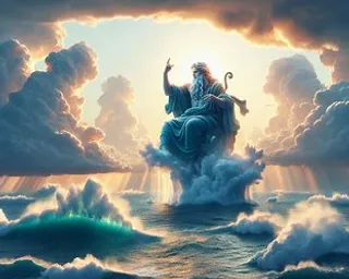 a painting of a person on a horse in the middle of the ocean