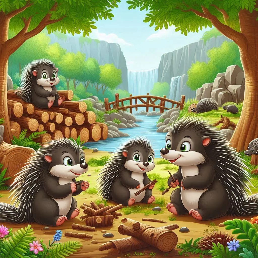 a group of hedgehogs in the forest