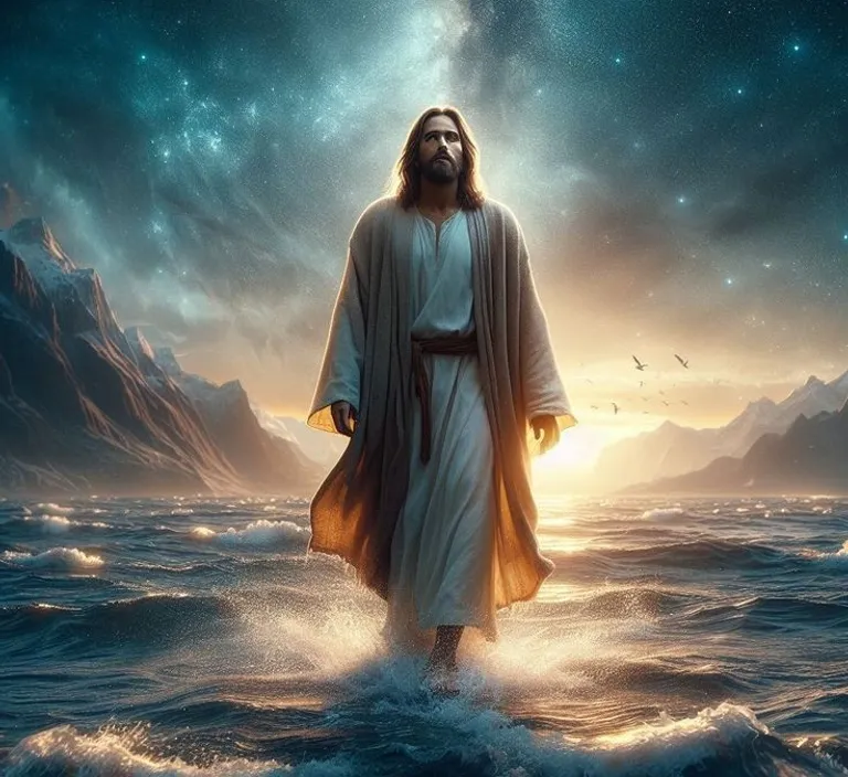 a man standing in the middle of a body of water