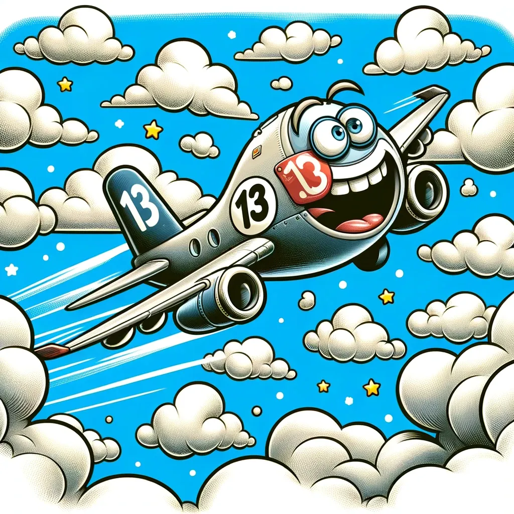 a cartoon airplane flying through a cloudy sky