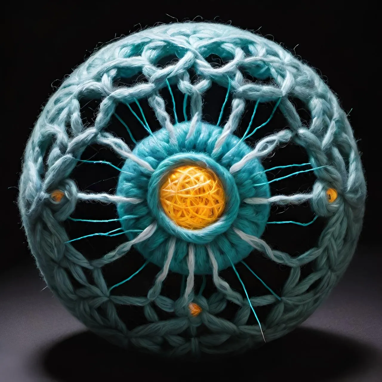 a crocheted object with a yellow center