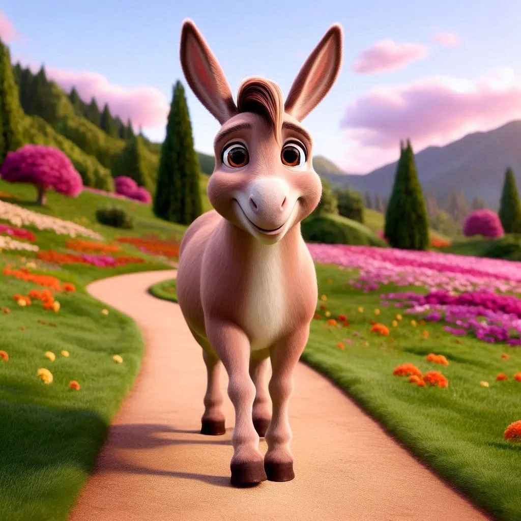 a donkey that is walking down a path