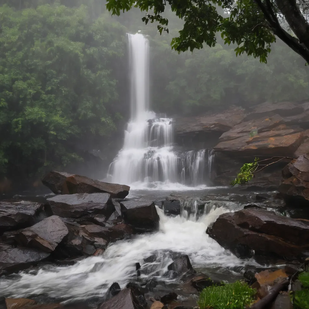 a waterfall in the middle of a forest