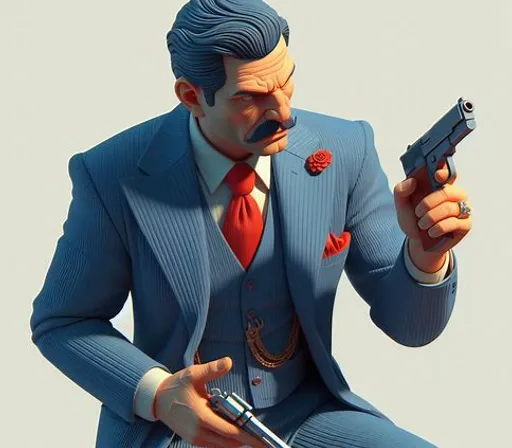 a statue of a man in a suit holding a gun