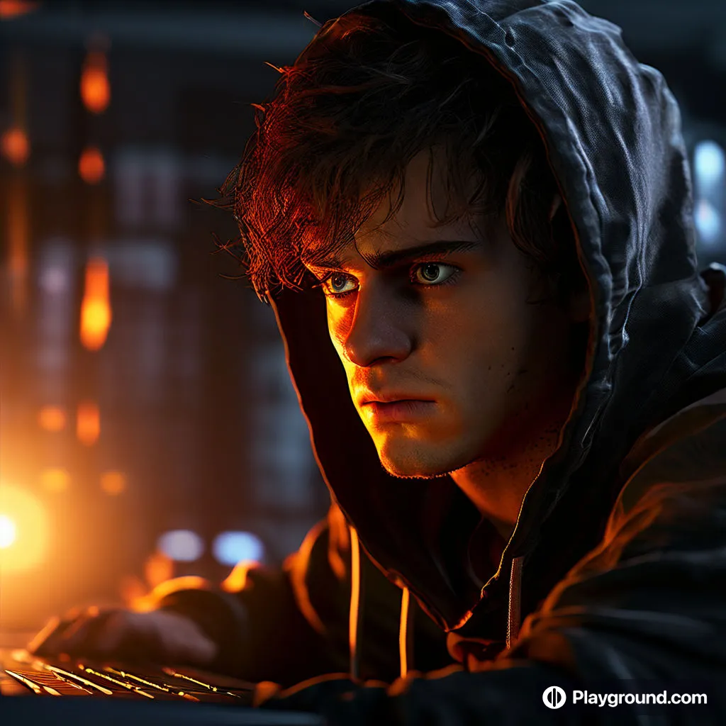 a man in a hoodie is typing on a laptop