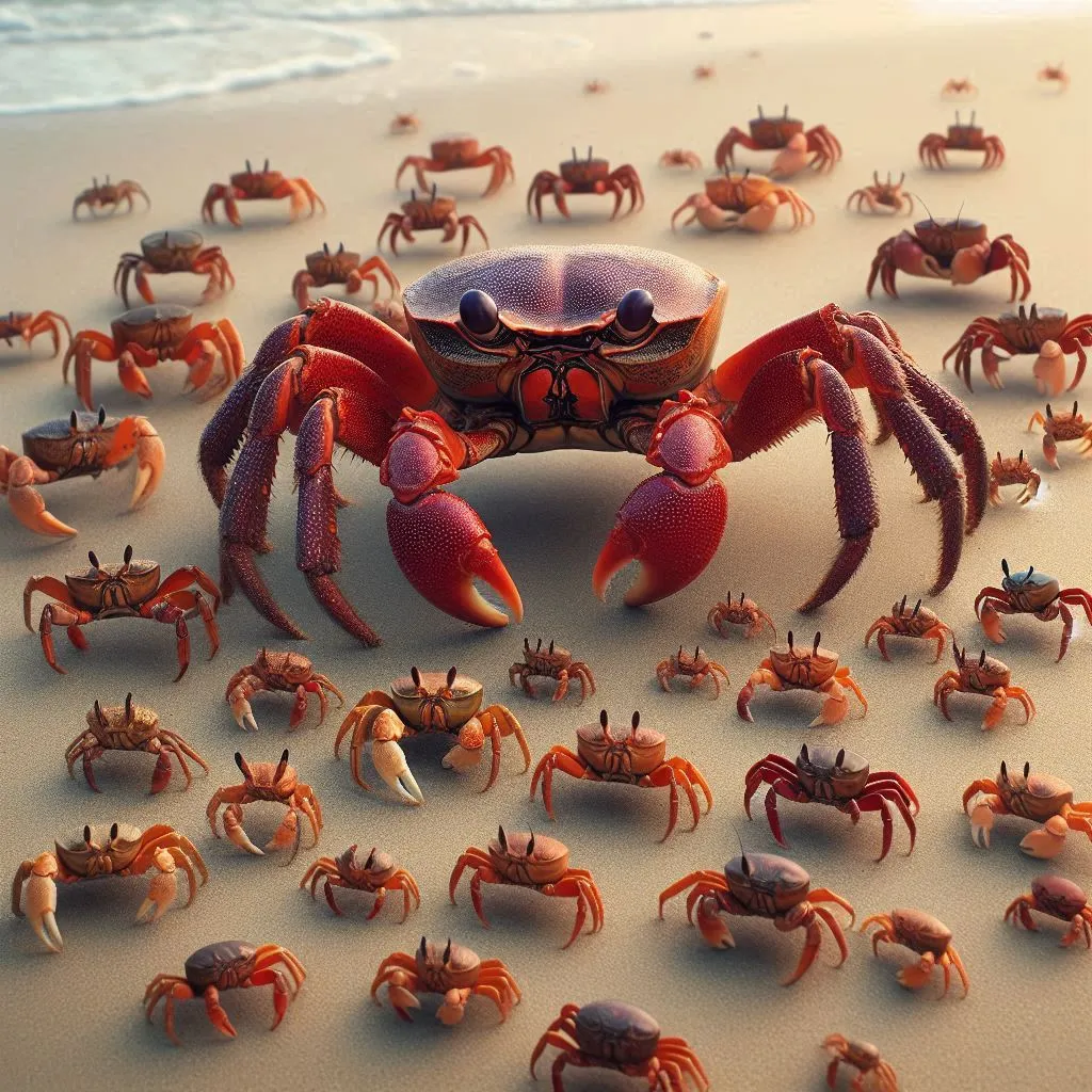 a large group of crabs on a beachñ